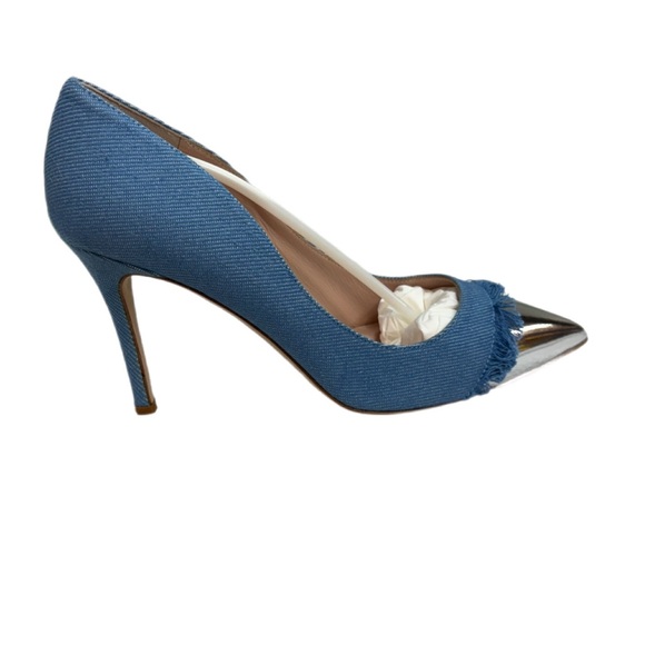 Kate Spade Luciana Light Blue Denim Heels Metallic Toe NWT Sz 6 with Dust Bag - Picture 4 of 12